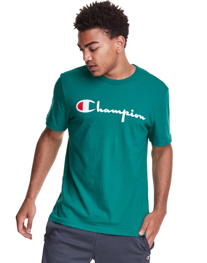 Champion Lightweight Script Logo - Miesten Turkoosi T-Paita - Suomi 9410583-AM